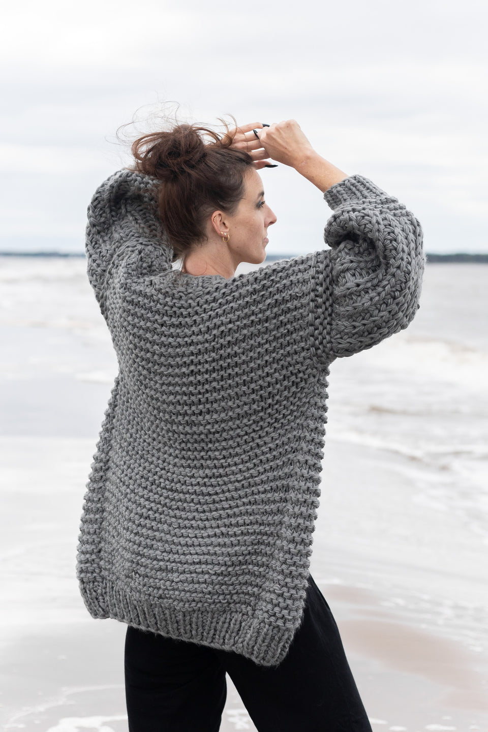 Lantern Sleeve Chunky Knit Cardigan