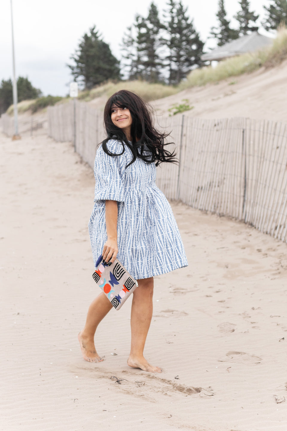 Luna Dress - Kantha Quilt Indigo Waves