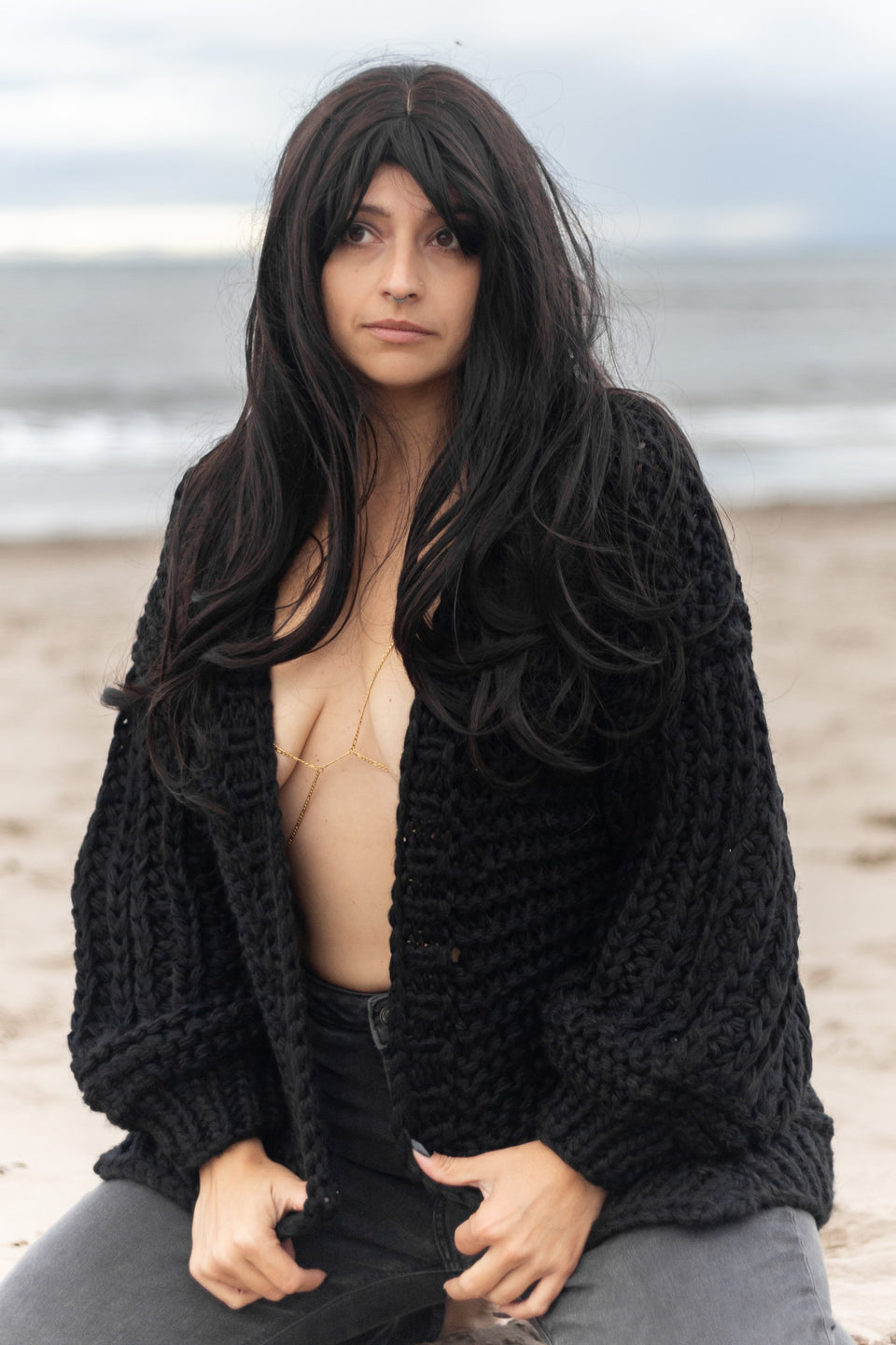 Lantern Sleeve Chunky Knit Cardigan