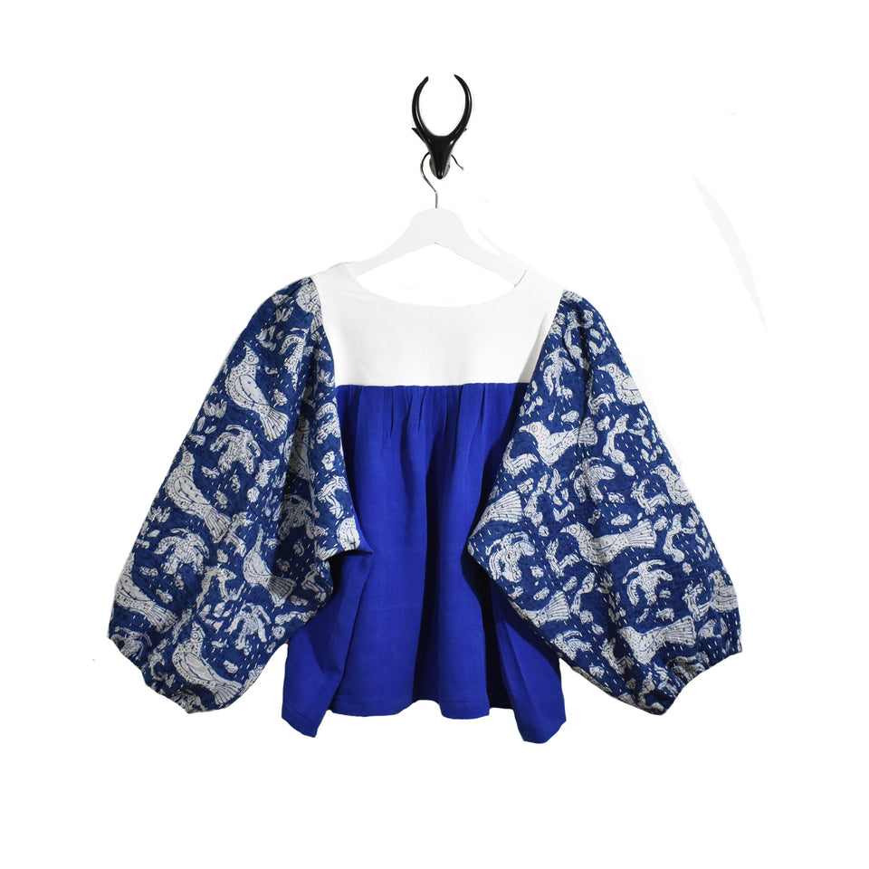 Leilani Top - Paradise Island Embroidered Milagros - Ocean Blue