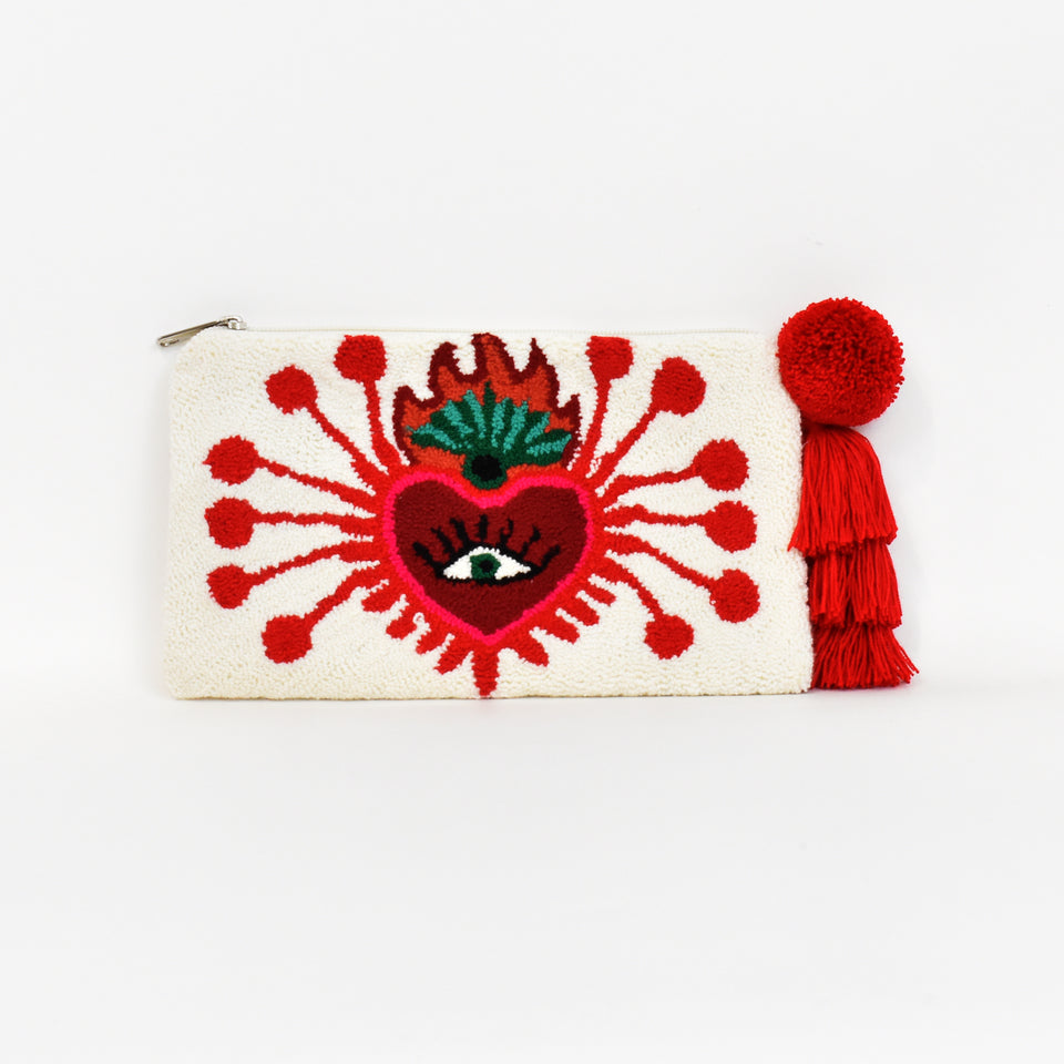 Glowing Hearts Tapizada Clutch - Red/Cream