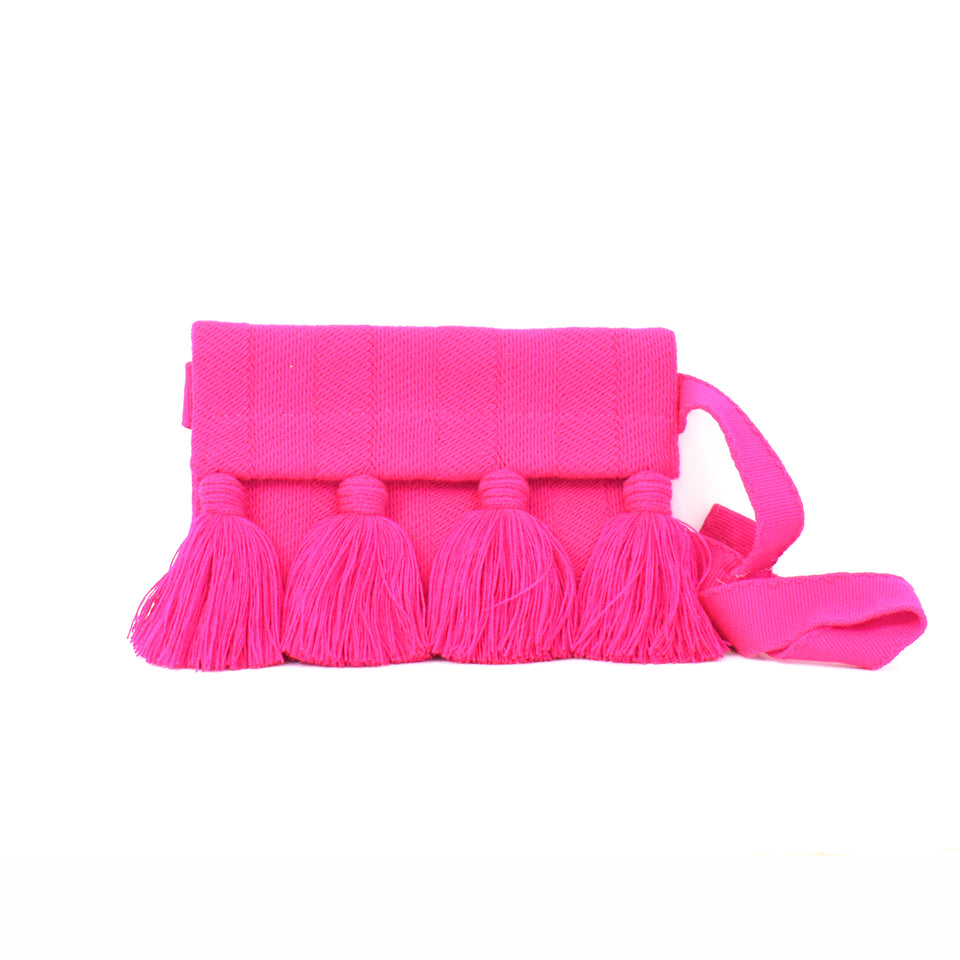 Fringe Clutch and Crossbody Clutch Purse - Hot Pink