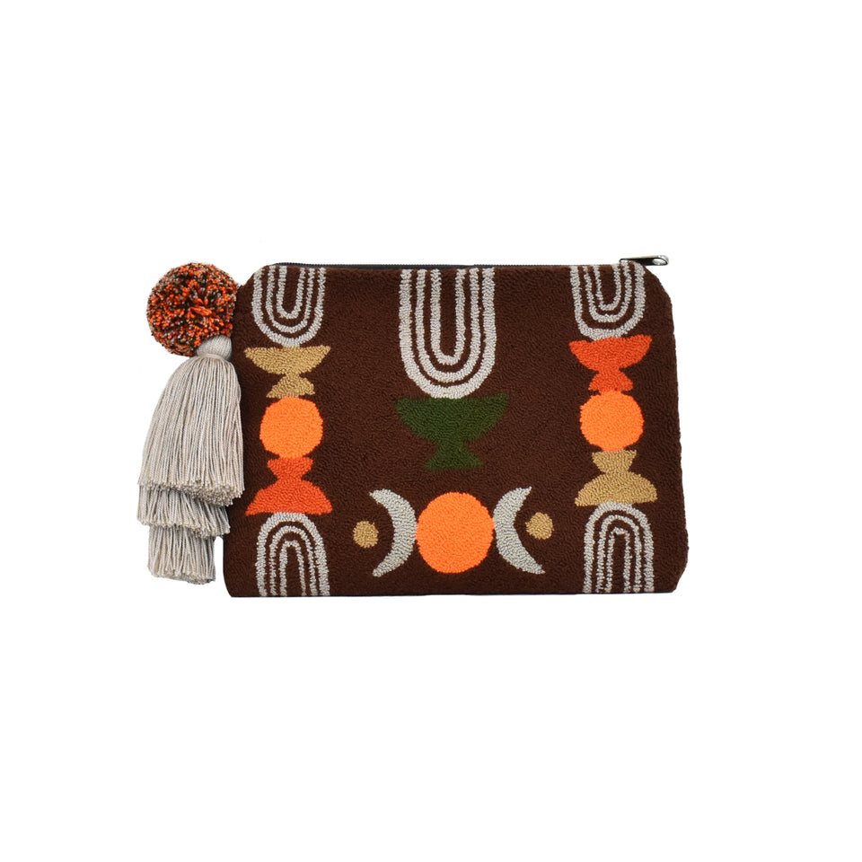 Mid-Century Waves Tapizada Clutch-Espresso-Large