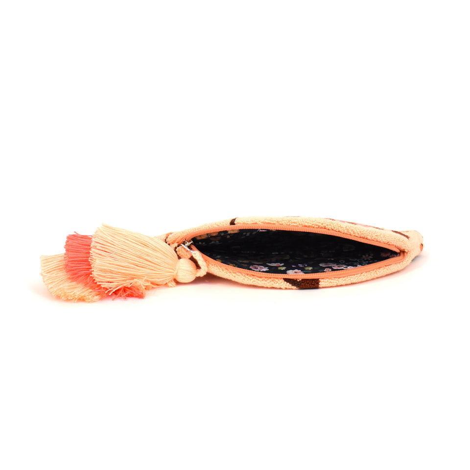 Dance Floor Fan Half Moon Clutch with Tassel and PomPom - Peach Blossom