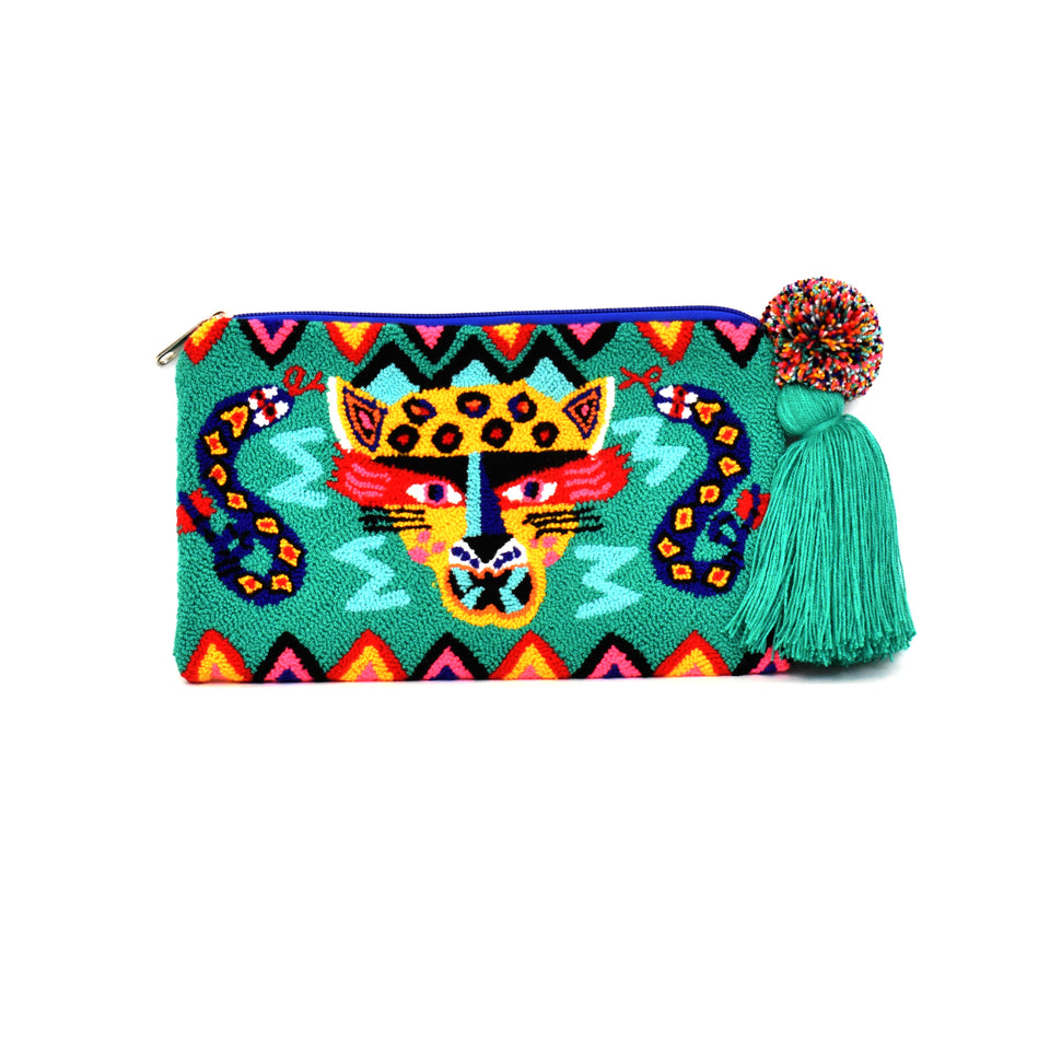 Big Cat Tapizada Clutch - Teal