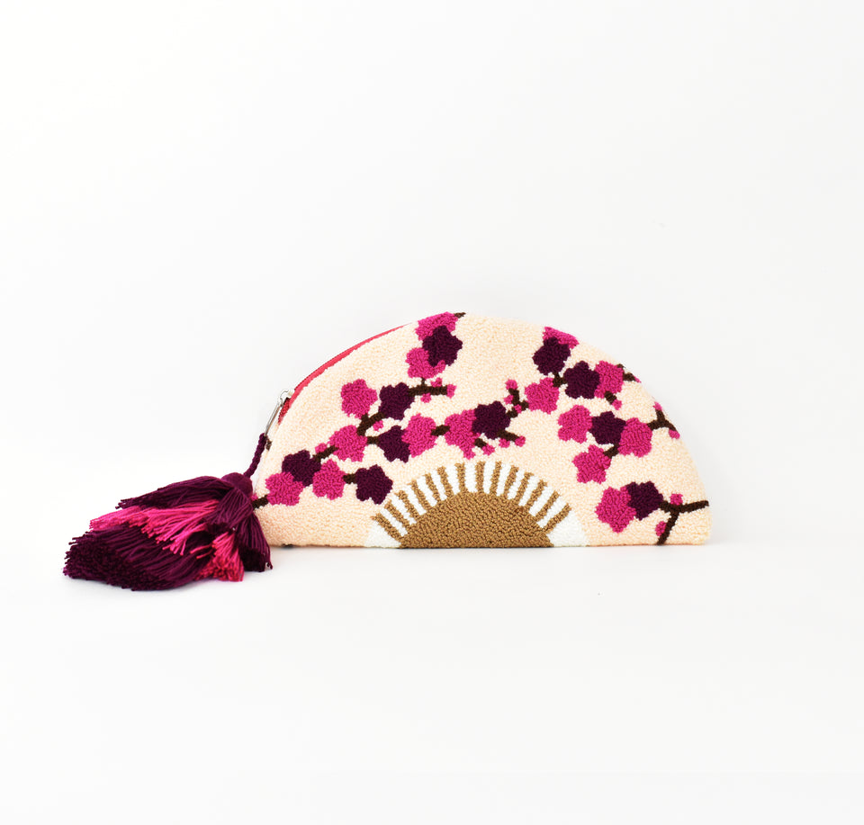 Fan Half Moon Tapizada Clutch-Cherry Blossom