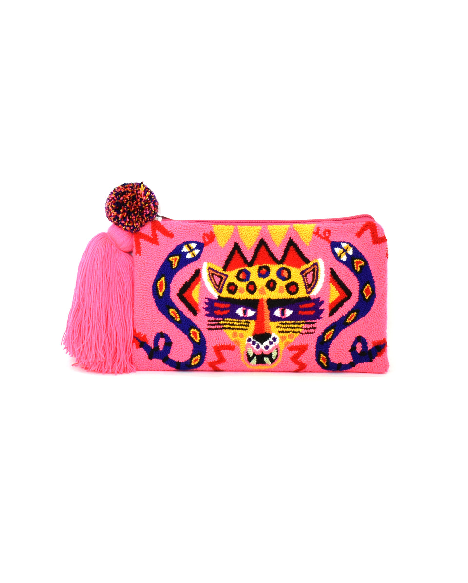 Big Cat Tapizada Clutch - Hot Pink