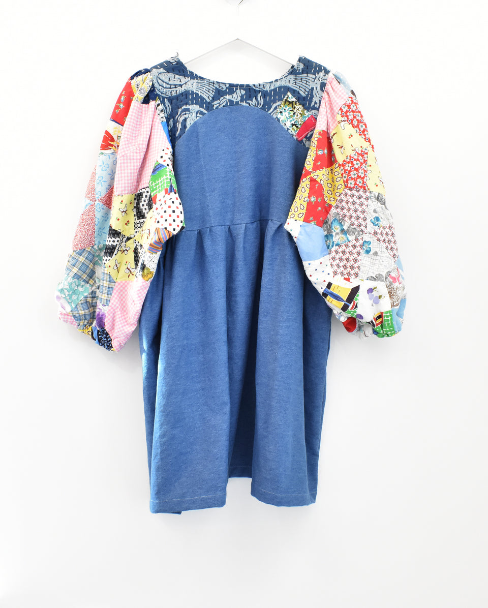 Luna Dress - Harvest Patchwork - Prairie Sky Medium Wash Denim