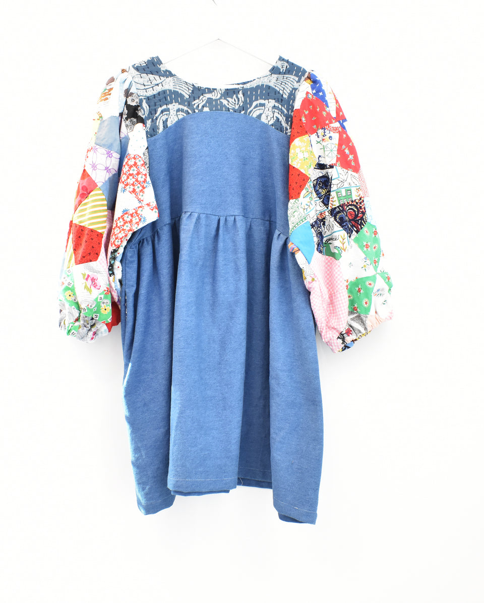Luna Dress - Harvest Patchwork - Prairie Sky Medium Wash Denim